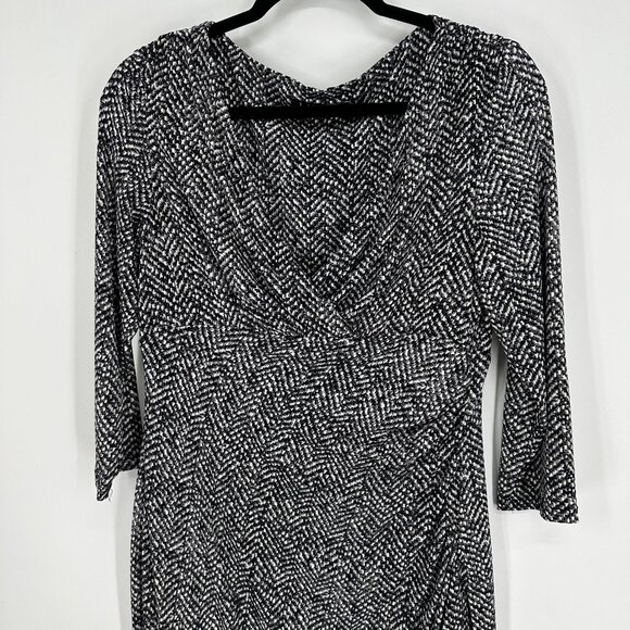Ralph Lauren Jersey Knit Dress 10 Sheath Faux Wrap Herringbone Black White - Picture 4 of 9